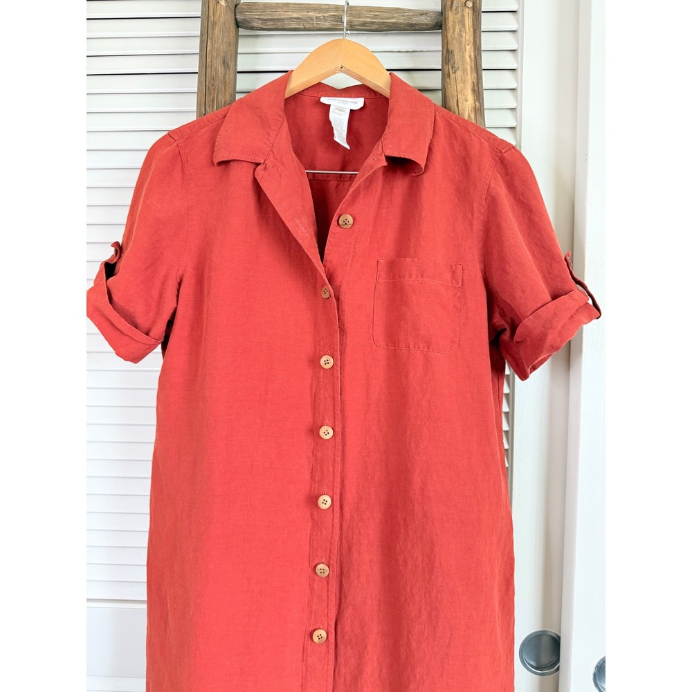 Jones New York Sport Silk Linen Shirt Dress 10 Red - Picture 4 of 10